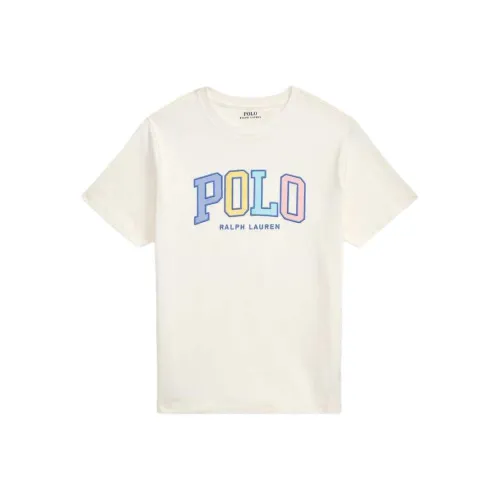 Polo Ralph Lauren SS25 Хлопок Логотип Emblem Круглый вырез Короткий рукав Рубашка Бумажно-белый Детский