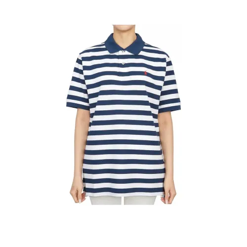 Polo Ralph Lauren Детская одежда Полосы Логотип Вышивка Воротник поло Пуловер Короткий рукав Синий Детский