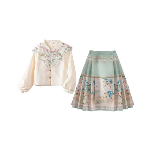 October Mommy Ханьфу Детский Зеленый Фрукты Кролик