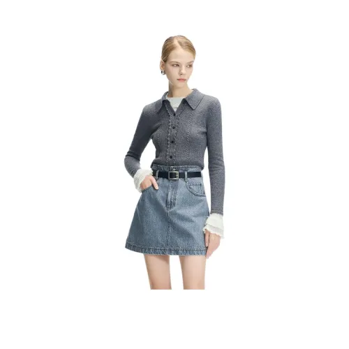 JORYAweekend Джинсовые короткие юбки Женские Джинсовый серый