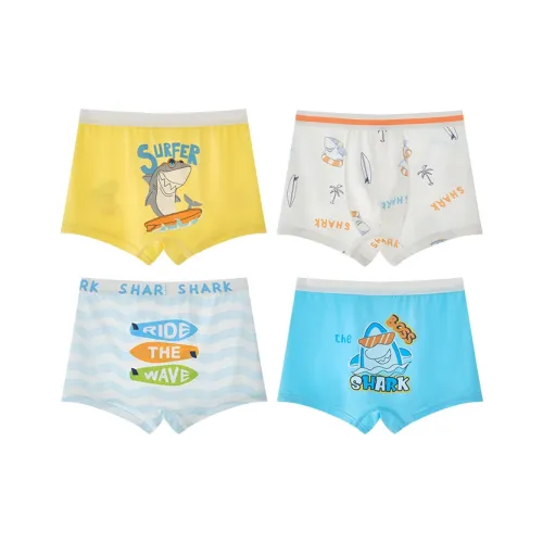 Хлопок 4 PIECES Набор [Желтый + Синий + Белый + Полосатый] Детские Трусы