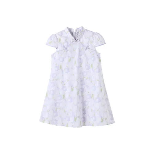 Annil Платье Белый Фиолетовый Цветочный Дизайн Подростки