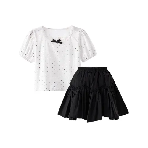 Elephants Повседневная спортивная одежда 19058 Белая укороченная рубашка с короткими рукавами + 4425 Черная юбка-тюльпан для подростков