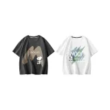 [100% cotton, дружественный к коже] Большой размер M/Серый + Граффити текст/Белый