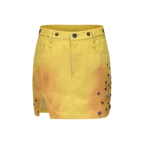 VANN VALRENCÉ Джинсовые короткие юбки Женские Желтые