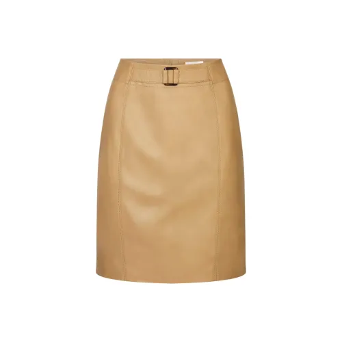 Rouje FW24 SOLAL Юбка Кожаная Короткая Юбка Женская CAMEL