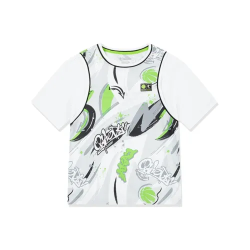 QIAODAN T-рубашка с принтом серая и зеленая с принтом по всей поверхности для подростков