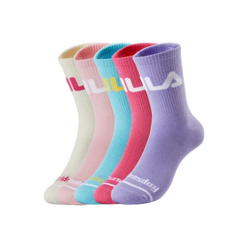 FILA KIDS 5 пар Светло-сиреневый, розовый + Светло-аква, апельсиновый + Светло-пепельный, фиолетовый + Глубокий персиково-розовый + Бледно-зеленый + Островной синий Kids носки