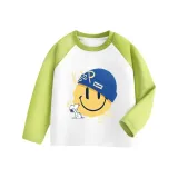 [Реглан с длинным рукавом] Белый и зеленый Nubi с улыбающимся лицом