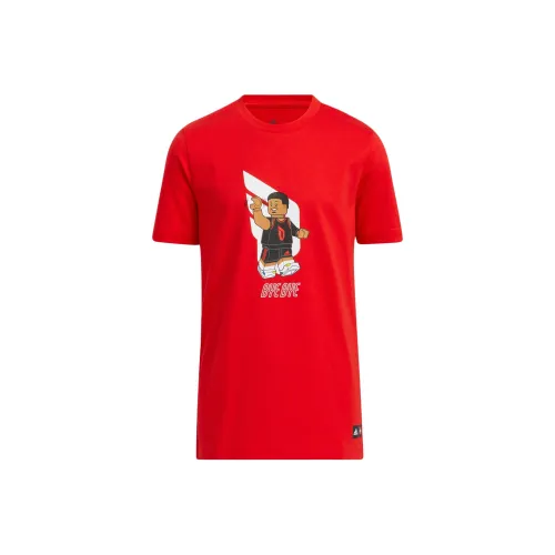 ADIDAS X LEGO DAMIAN LILLARD Удобный Круглый вырез Свободный крой 100% хлопок Короткий рукав Рубашка Ярко-красный Подростки