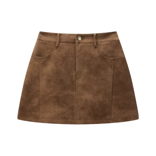 LEDIN Кожаные короткие юбки Женские Лава Juice Коричневый