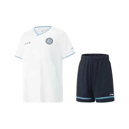 LINING YOUNG Повседневная спортивная одежда Football Топ Стандартный белый Шорты Темно-морской синий Подростки