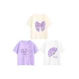 [100% хлопковая футболка] Фиолетовое сердце Belle + Фиолетовый веер Belle + Бежевый Белый Фиолетовый Belle