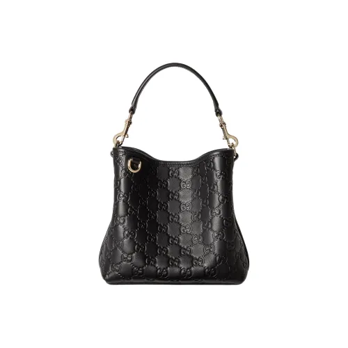 GUCCI GG Emblem Кожаная Сумка-ведро Сумка через плечо Маленькая Женская Черная