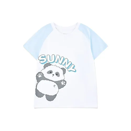 QIAODAN T-рубашка SS25 Лунный белый синий для детей 3-7 лет