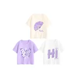 [100% хлопковая футболка] Фиолетовая бабочка Belle + Фиолетовый Hi Belle + Фиолетовый веер Belle