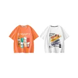 [100% хлопок, безопасный для кожи] Непрерывный Снупи/Апельсин + Граффити Снупи/Белый