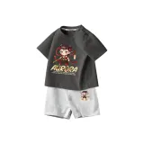 [Tibi Ne Zha 100% хлопковая футболка + шорты комплект одежды] Серый + Серый