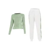 Комплект (Комплект из X) (Хаки зеленый топ + Белый и Хаки зеленый штаны)