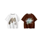 [100% cotton, дружественный к коже] Большой размер M/Белый + Граффити текст/Кофейный