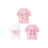 [100% хлопковая футболка] Розовый бант + буква Edge + малыш кошка