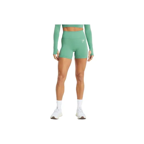 GYMSHARK Спортивные шорты Женские Озерный зеленый Malva Белый