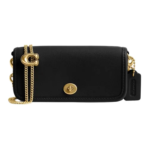 COACH Dinky Перчаточная дубленая кожа Сумка на плечо Мини Женская Черная