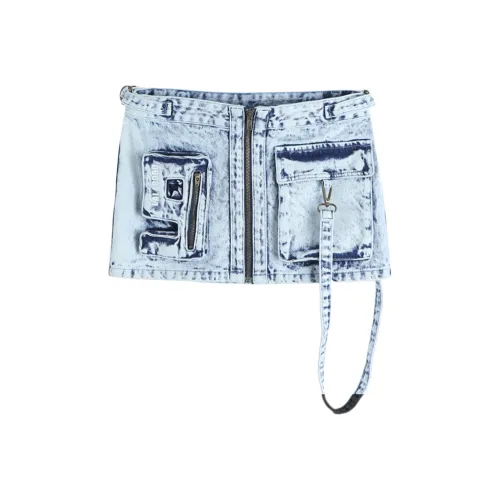LALABOBO Джинсовые короткие юбки Женские Средне-голубой Белый