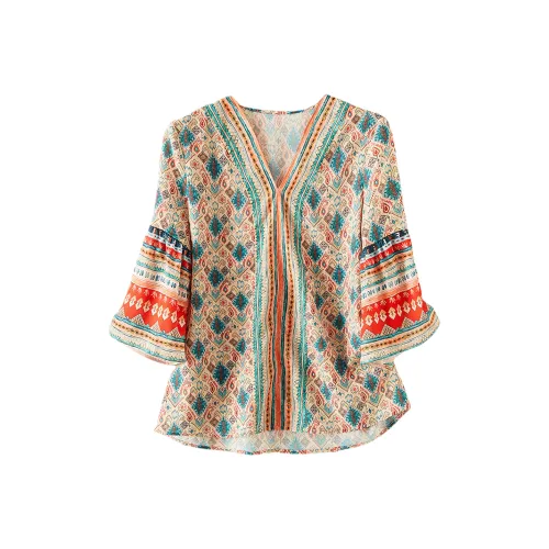 NINGCAIYUER Dawn Red Women's Shirts NINGCAIYUER Рассвет Красный Женские Рубашки