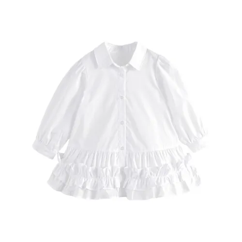 MARC JANIE Однотонный Умеренный Детское Платье Весна-осень Дошкольное Отбеленное