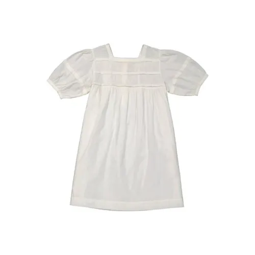 Bonpoint Детская одежда Однотонный Квадратный воротник Длина MID Короткий рукав Белый Детский