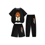 100% хлопковая футболка + шорты + брюки с защитой от комаров - черный + черный + черный