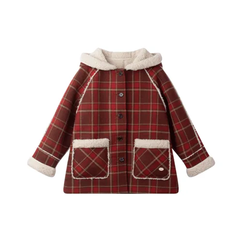 MUCMUKN Красная клетка Kids Шерстяное пальто