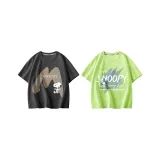 [100% cotton, дружественный к коже] Большой размер M/Серый + Граффити Текст/Зеленый