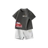 [100% Cotton T-Shirt + Shorts Clothing Sets] Серый + Светло-Серый