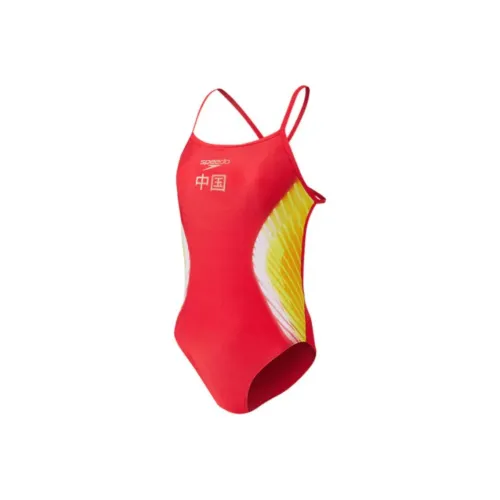 Speedo x ZHONGGUOMENGZHIDUIRONGYAOGONGXIANGBAN XILIEKUAN SS24 Свободный крой Детский купальник Детский Красный Желтый