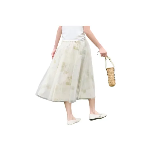 ZIHAN Повседневный Длинный Юбка Женские Зеленый с Принт