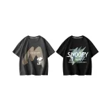 [100% cotton, дружественный к коже] Большой размер M/Серый + Граффити текст/Черный