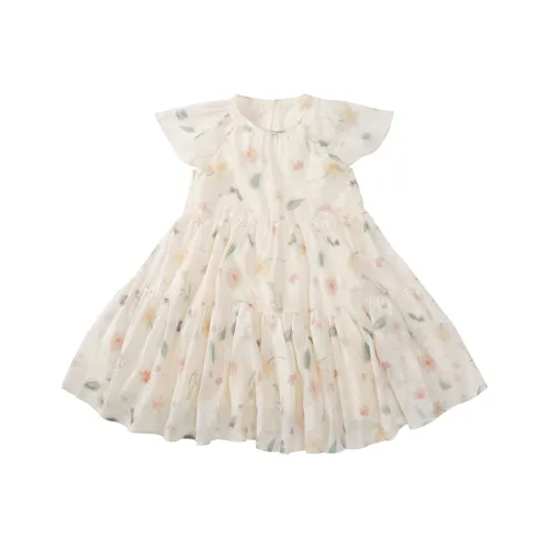 Mu Anmu Платье Кремовый Абрикос Детский