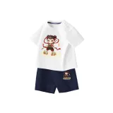 [Tibi Ne Zha 100% хлопковая футболка + шорты комплект одежды] Белый + Темно-синий