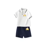 [Поло+Рубашка с коротким рукавом+Шорты] Белый+Темно-синий Синий