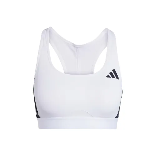 Adidas POWERREACT3 Stripes Платье Хвост Средняя Поддержка Бюстгальтер Спортивное Белье Женские Белый Черный