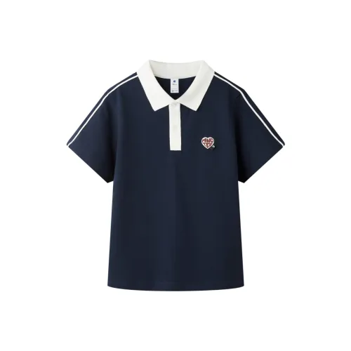 HLA Yixin Collection Embroidery Color Block Refined Cute Fashion Short Sleeved Polo Baby