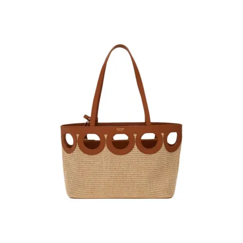 FERRAGAMO Raffia Коровья кожа Тоут Сумка Сумка для покупок Сумка через плечо Средняя Женская Натуральная и Коричневая