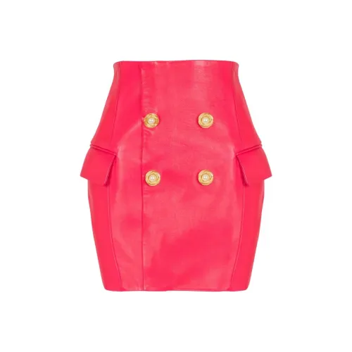 BALMAIN Красные Женские Кожаные Короткие Юбки