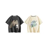 [100% cotton, дружественный к коже] Большой размер M/Серый + Граффити Текст/Абрикос