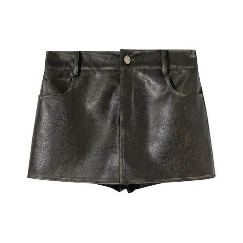 Ouyang Кожаные короткие юбки Женские Эбеновый Золотой