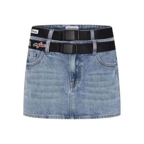 URBAN REVIVO Джинсовые короткие юбки Женские Синие