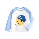 [Реглан с длинным рукавом] Белый и синий Nubi Смайлик