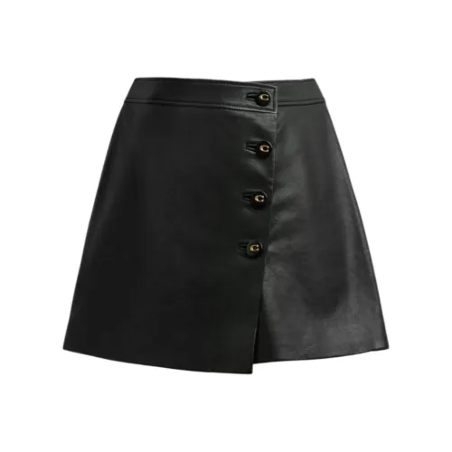 COACH FW24 Кожаная короткая юбка женская черная